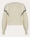 Eleven Six Women's Layla Cotton Crochet-trim Blouson-sleeve Sweater In Ivory/black Combo