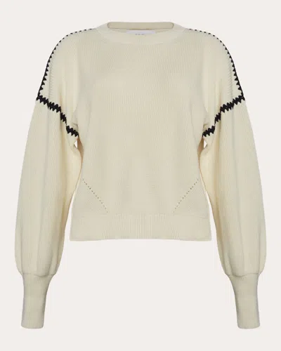 Eleven Six Women's Layla Cotton Crochet-trim Blouson-sleeve Sweater In Ivory/black Combo