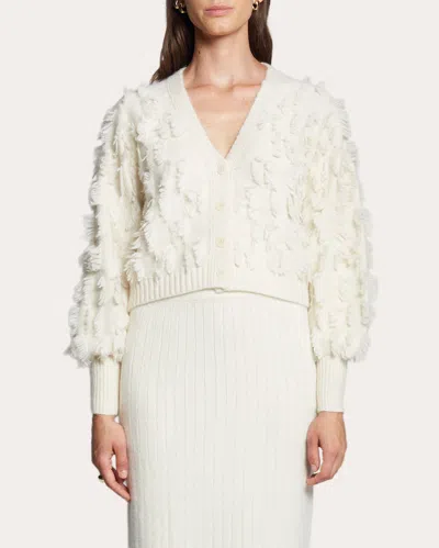 Eleven Six Women's Luella Cropped Fringed Alpaca-blend Cardigan In White
