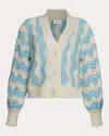 Eleven Six Women's Luna Chevron Knit Cotton V-neck Cardigan In Ivory/robin Egg Blue