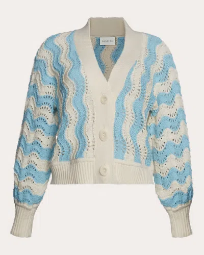 Eleven Six Women's Luna Chevron Knit Cotton V-neck Cardigan In Ivory/robin Egg Blue