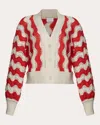 Eleven Six Women's Luna Chevron Knit Cotton V-neck Cardigan In Ivory/rosso