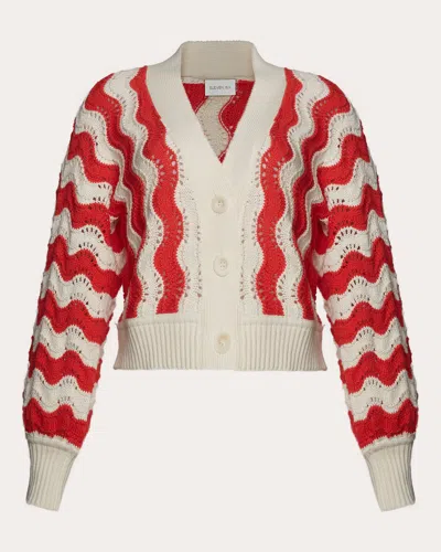 Eleven Six Women's Luna Chevron Knit Cotton V-neck Cardigan In Ivory/rosso