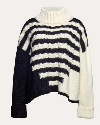 Eleven Six Women's Maeve Striped Cable-knit Alpaca-blend Sweater In Ivory/black