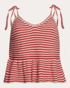 Eleven Six Mali Striped Knit Peplum Cami In Ivory/rosso Stripe