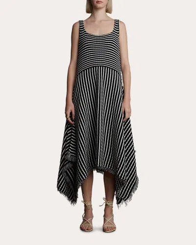 Eleven Six Women's Ramona Stripe Cotton Fringed Handkerchief Tank Dress In Ivory/black Combo