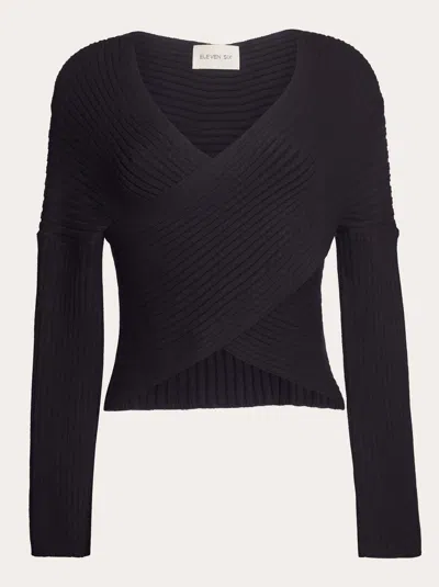 Eleven Six Women's Tia Ribbed Crossover Cropped Sweater In Black