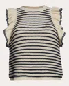 Eleven Six Viola Striped Ruffle Crochet Tank In Ivory/navy Stripe