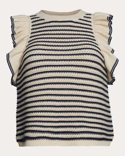 ELEVEN SIX WOMEN'S VIOLA STRIPE COTTON RUFFLED SWEATER TANK