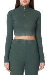 Elevenparis Cotton Blend Rib Crop Jacket In Trekking Green