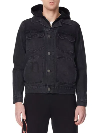 Elevenparis Men's Anarchy Hooded Denim Trucker Jacket In Distressed