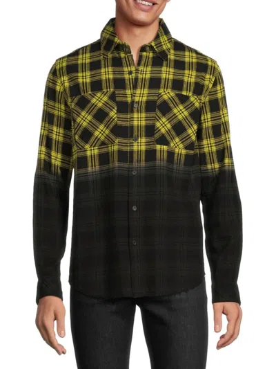 Elevenparis Men's Checked Regular Fit Colorblock Shirt In Lazer Lemon