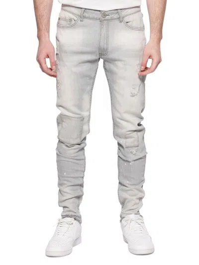 Elevenparis Men's Distressed High Rise Slim Straight Fit Jeans In Grey