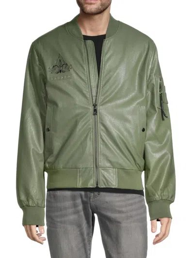 Elevenparis Men's Faux Leather Puffer Bomber Jacket In Leaf Green