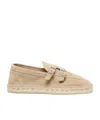 Eleventy Camel Leather Espardillas With Buckles In Nude