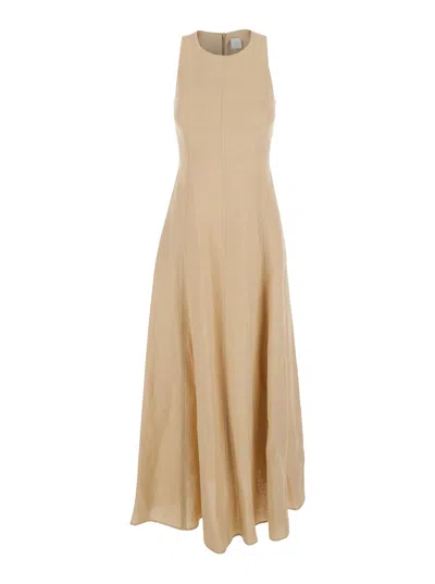 ELEVENTY BEIGE LONG SLEEVELESS DRESS IN LINEN WOMAN
