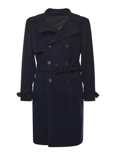 Eleventy Double-breasted Wool Coat In Blue