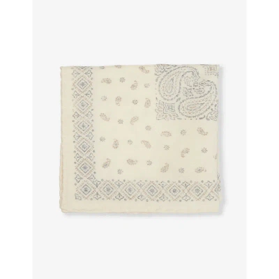 Eleventy Mens Ivory Abstract-print Rolled-hem Wool And Cotton-blend Pocket Square