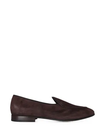 Eleventy Almond-toe Suede Loafers In Brown