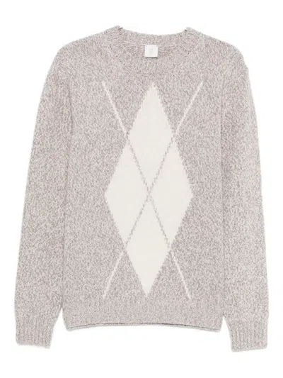 Eleventy Argyle-detail Crew-neck Sweater In Gray