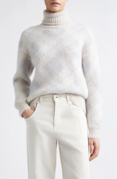 Eleventy Argyle Mohair & Silk Turtleneck Sweater In 150-01 Cream White