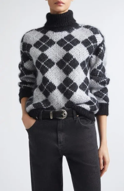 Eleventy Argyle Mohair & Silk Turtleneck Sweater In 22-75 Blk Lt Prl Gry