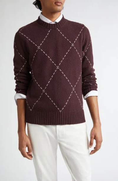 Eleventy Argyle Wool Crewneck Sweater In Barolo Sand