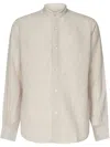 Eleventy Linen Mandarin Collar Shirt In Neutrals