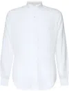 Eleventy Linen Mandarin Collar Shirt In White