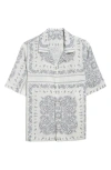 Eleventy Bandana Print Linen & Cotton Camp Shirt In 11 Blue