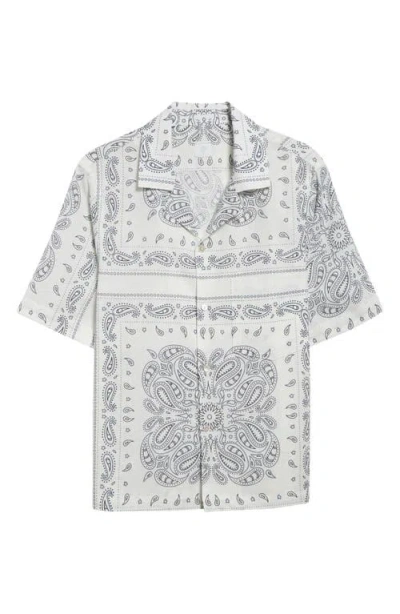 Eleventy Bandana Print Linen & Cotton Camp Shirt In 11 Blue