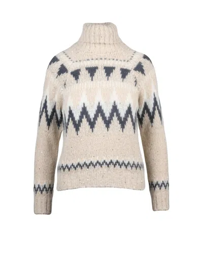 Eleventy Beige Alpaca-blend High-neck Sweater In Multi