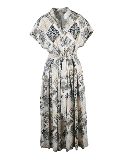 Eleventy Beige Blue Linen Shirt Dress In Gray
