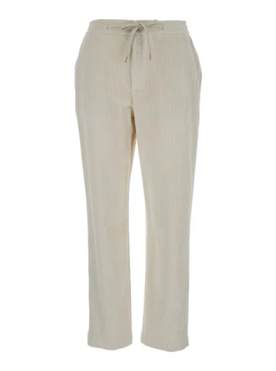 Eleventy Beige Corduroy Trousers With Drawstring In Neutrals