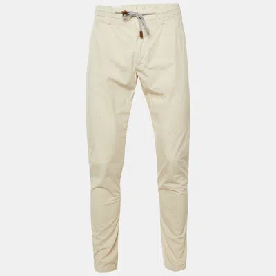 Pre-owned Eleventy Beige Cotton Drawstring Trousers L In Sand