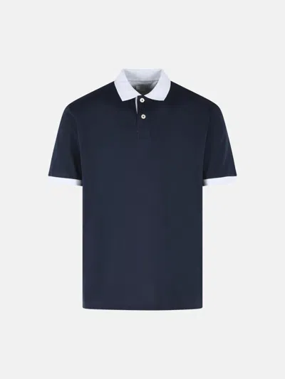 Eleventy Beige Cotton Polo Shirt Men In Blue
