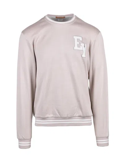 Eleventy Beige Cotton Polyamide Men Crew Neck Sweatshirt In Neutral