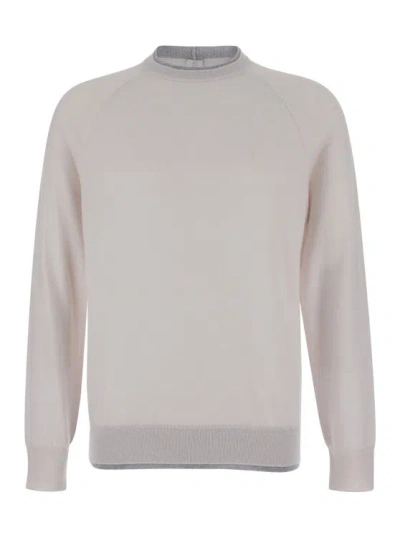 Eleventy Beige Crewneck Sweater With Ribbed Trim In Wool In Neutrals
