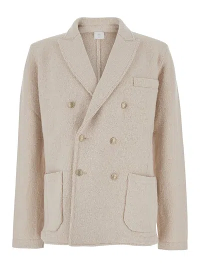 ELEVENTY BEIGE DOUBLE-BREASTED JACKET WITH PEAK REVERS IN WOOL MAN