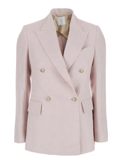 Eleventy Beige Double-breasted Jacket With Pointed Lapels In Linen Woman In Pink