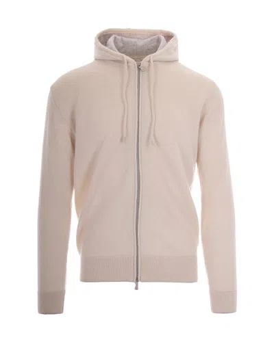 Eleventy Beige Full Zip Drawstring Cashmere Hoodie In Neutral
