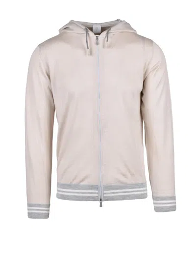 Eleventy Beige Grey Wool Silk Knit Zip Sweatshirt In White