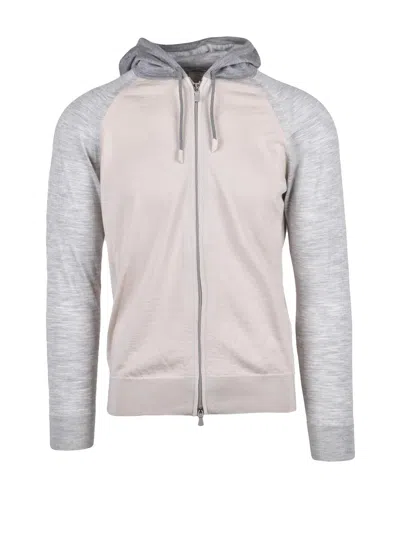 Eleventy Beige Grey Wool Silk Zip Knit Sweatshirt In Gray