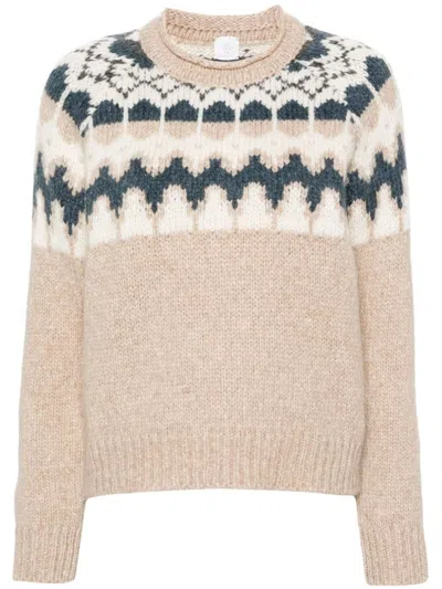 Eleventy Beige Knit Sweater With Contrasting Yoke And Ribbed Details In Multi