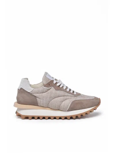 Eleventy Beige Lamé Fabric Suede Sneakers In Brown