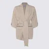 Eleventy Waist Belted Jacket With Pockets And Wide Sleeves