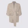 Eleventy Waist Belted Jacket With Pockets And Wide Sleeves In Multicolor