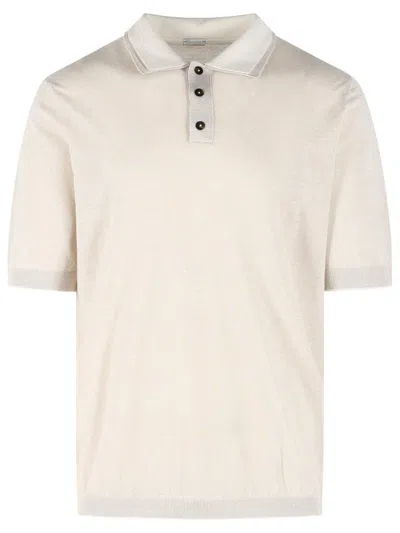 Eleventy Beige Linen Blend Polo Shirt Men In Neutral