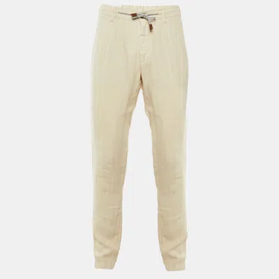 Pre-owned Eleventy Beige Linen Drawstring Trousers L In Sand