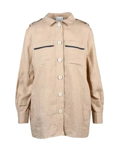 Eleventy Beige Linen Shirt In Brown